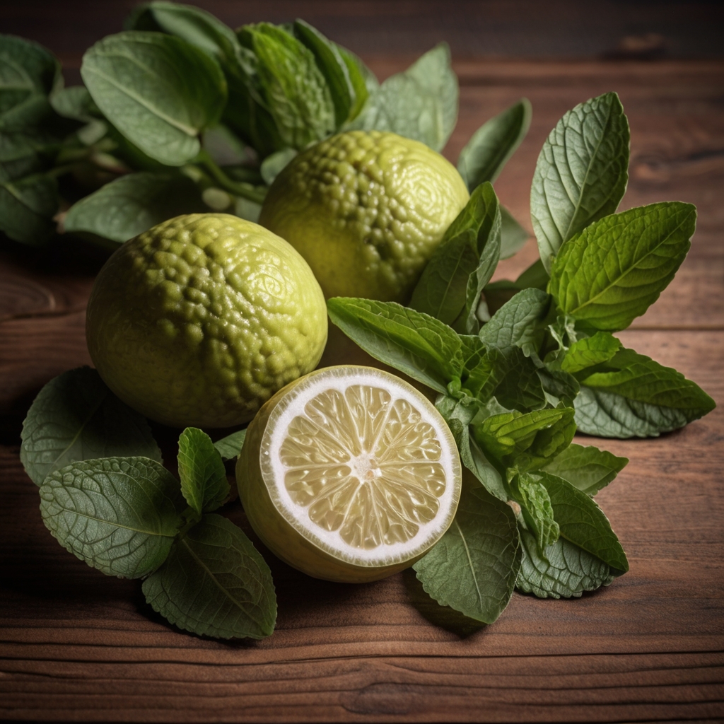 Lifelike_Vision_cut_bergamot_lies_on_a_wooden_table_mint_leave_2 Отдушка Бергамот и мята